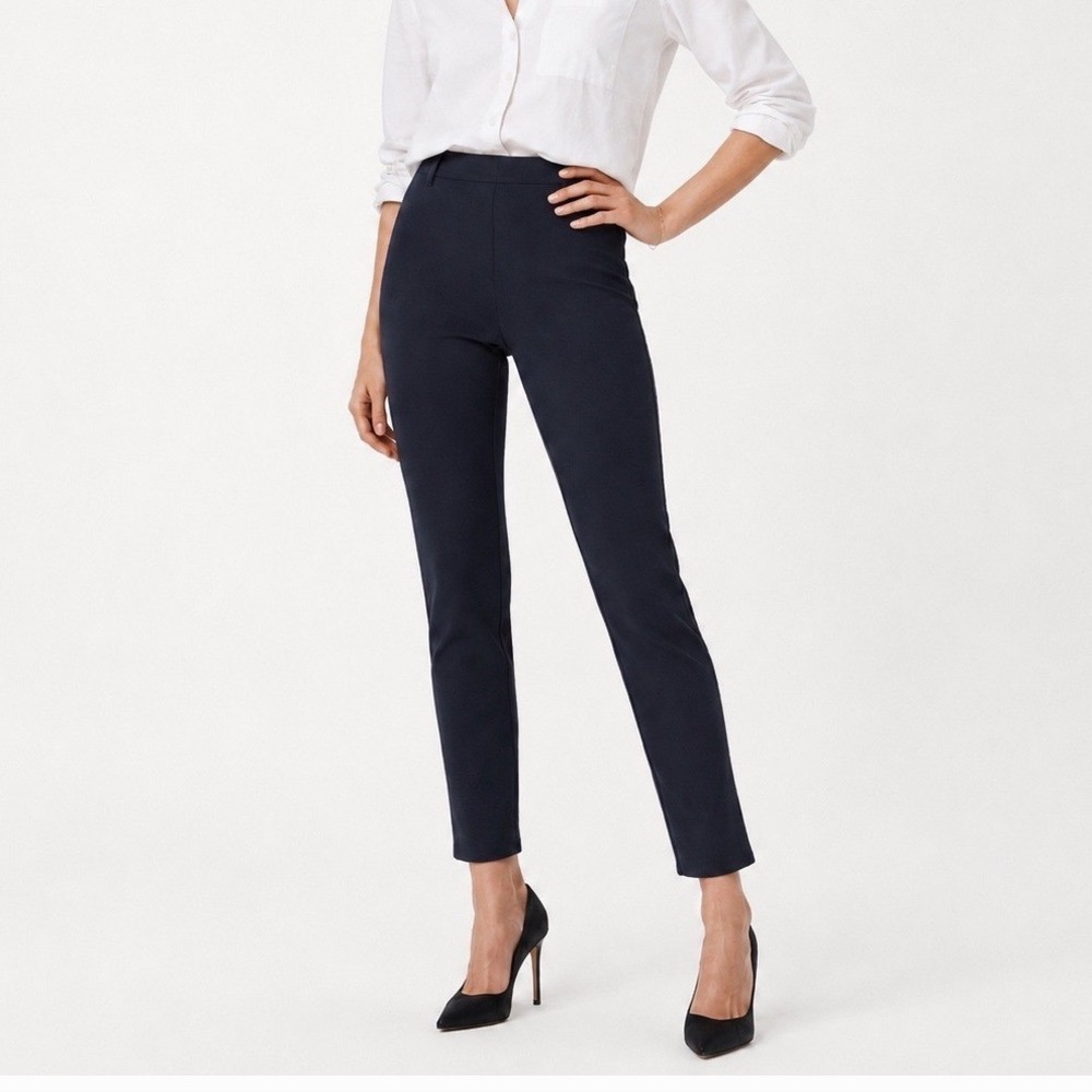 Quince Ultra-Stretch Ponte Straight Leg Pants Navy Blue Medium Petite New